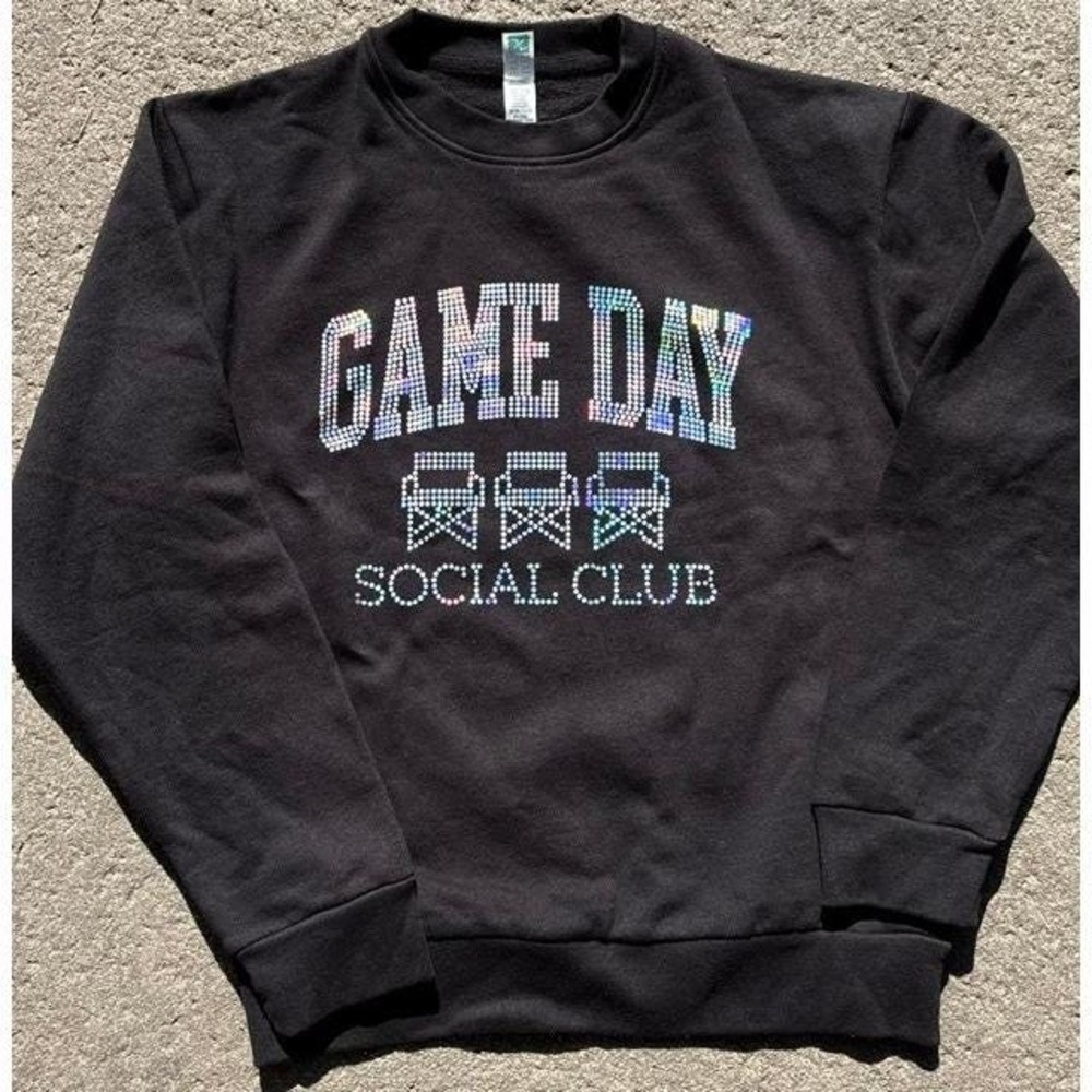 Game Day Social Club Spangle Bling‎ Sweatshirt Black Crewneck Large